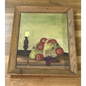 Vintage Folk Art Still Life Painting: Rustic Frame by Grumbacher